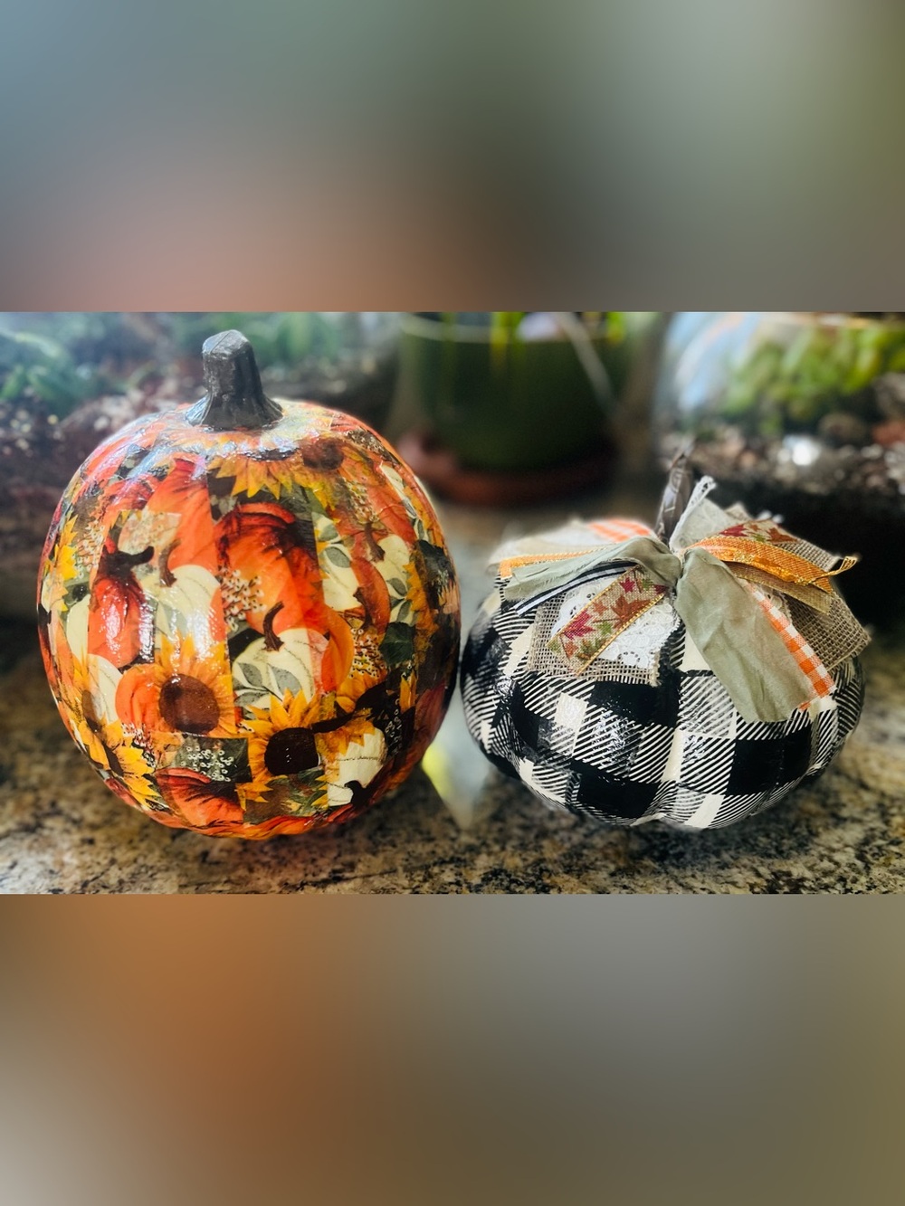 Fall Holiday Decoupage Pumpkin Set- Orange Seasonal Accent Handmade